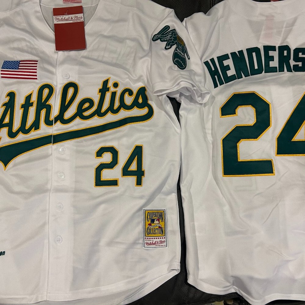 OAKLAND A's RICKEY HENDERSON Men's JERSEY M,L,XL,or 2XL By Mitchell & Ness NWT